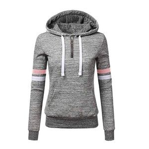 Grey hoodie with pink and white stripes